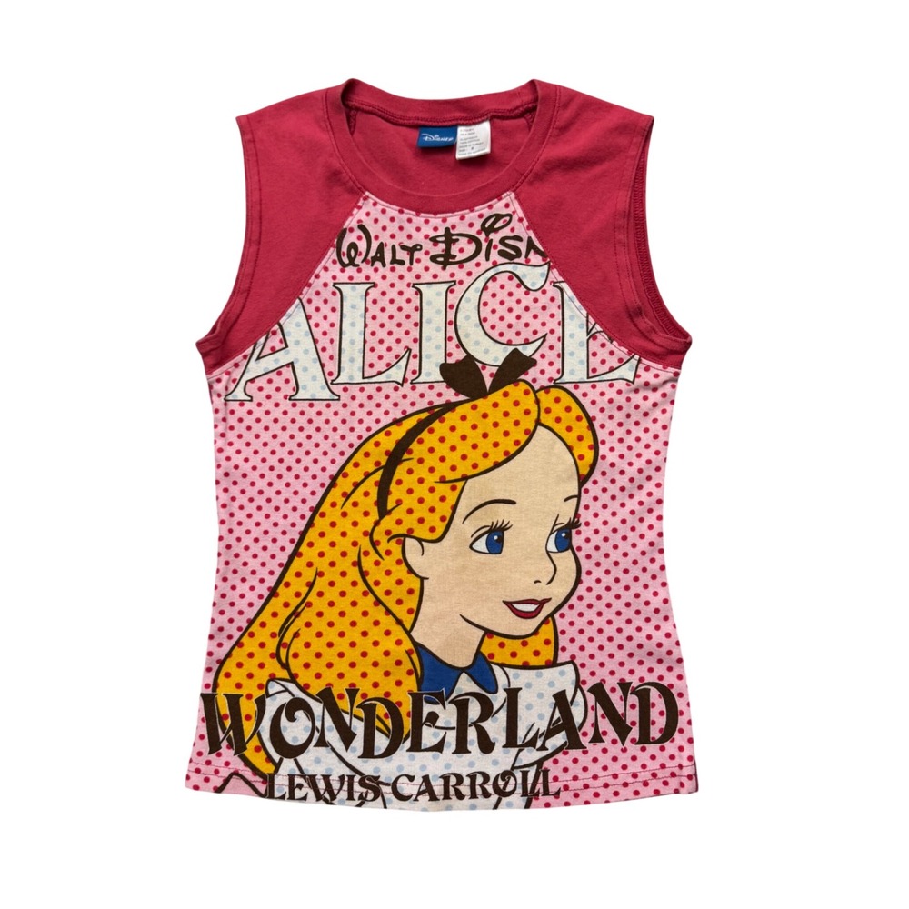Y2K Disney Alice in Wonderland Polka Dot Tank Top Baby Tee Sz Small